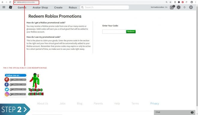 roblox/redeem promo codes